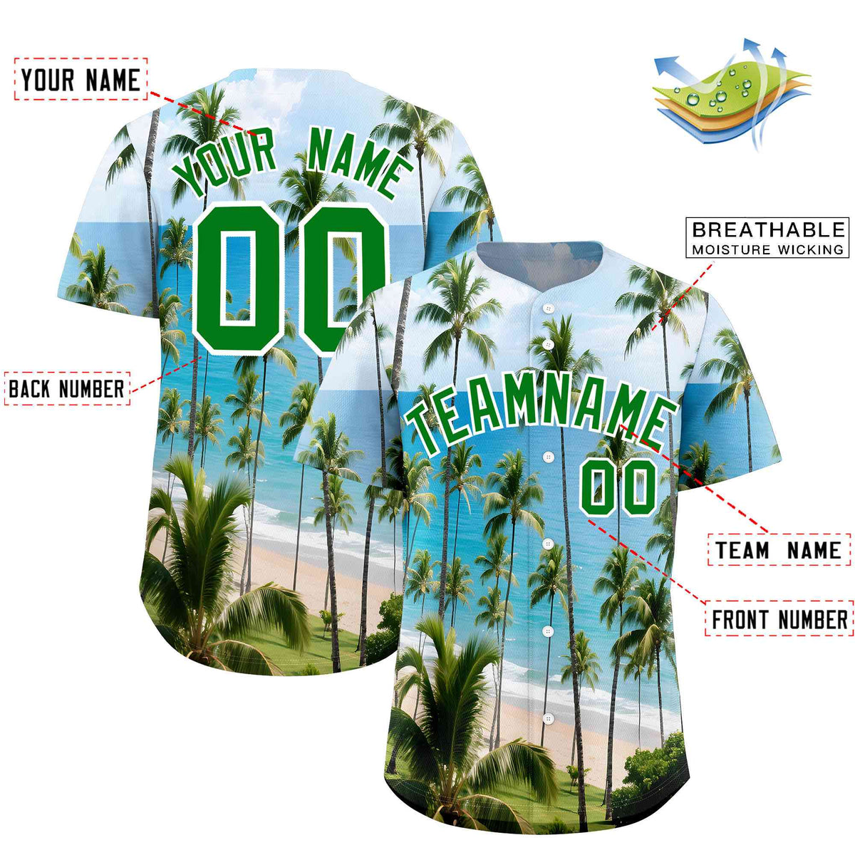 Personalized Multicolor Palm Tree Hawaiian Style Authentic Baseball Jersey