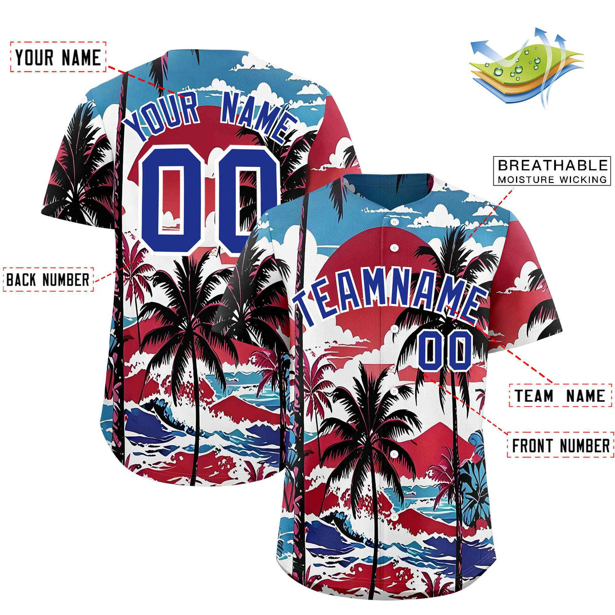 Personalized Multicolor Palm Tree Hawaiian Style Authentic Baseball Jersey