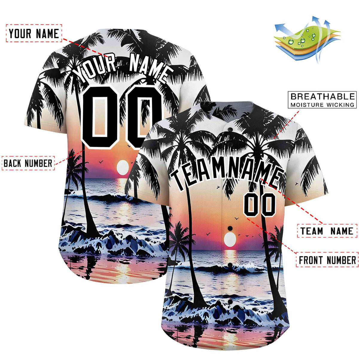Personalized Multicolor Palm Tree Hawaiian Style Authentic Baseball Jersey