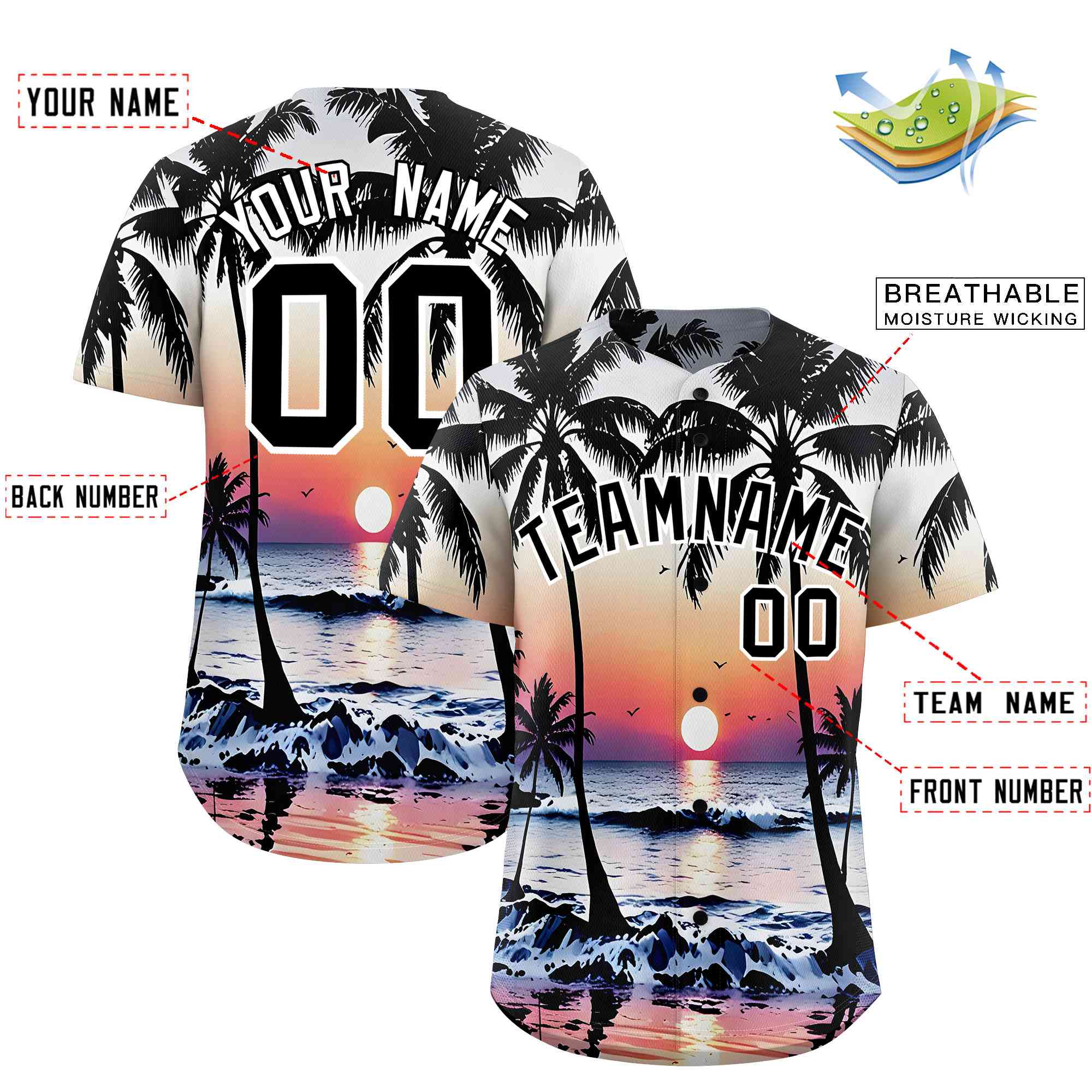 Personalized Multicolor Palm Tree Hawaiian Style Authentic Baseball Jersey