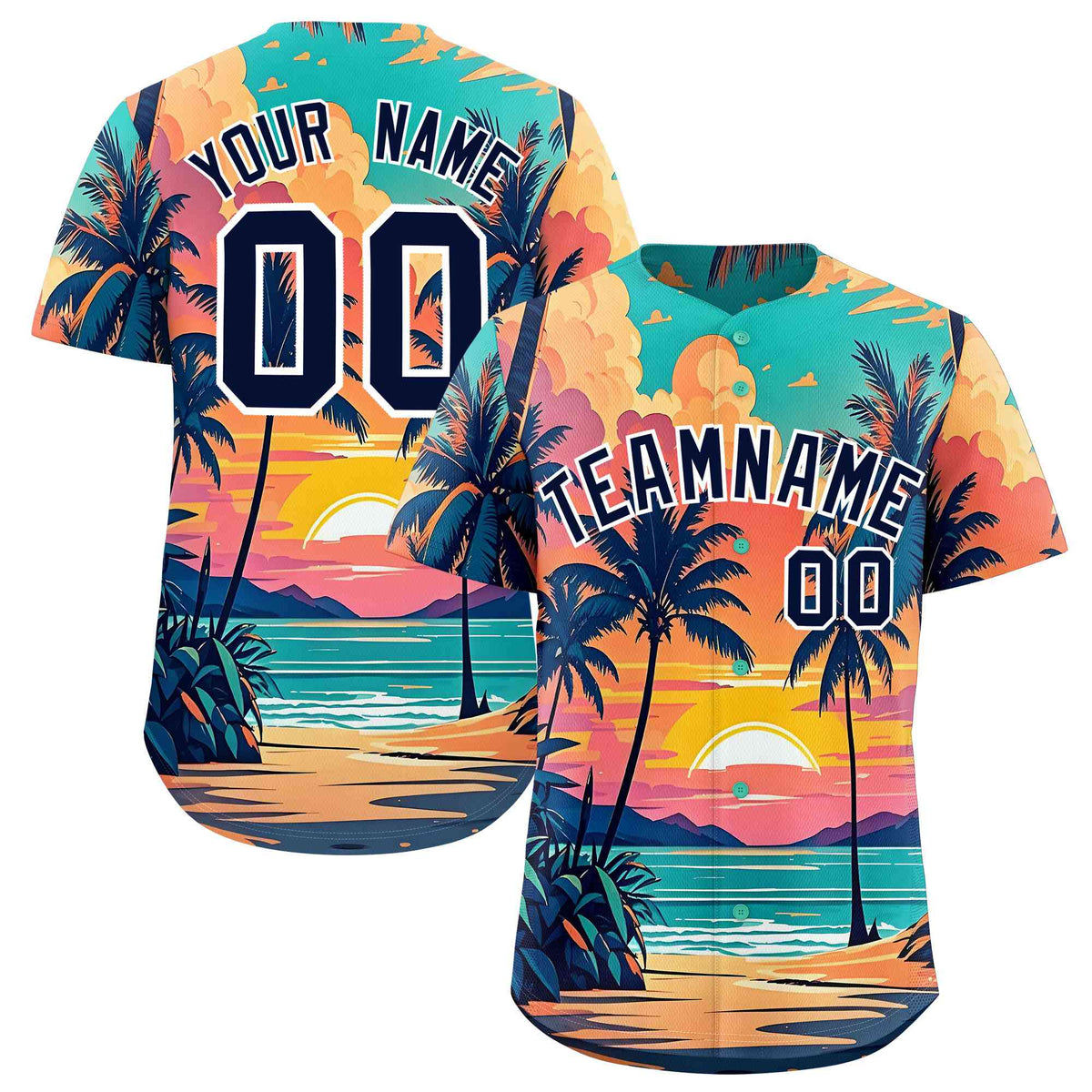 Personalized Multicolor Palm Tree Hawaiian Style Authentic Baseball Jersey
