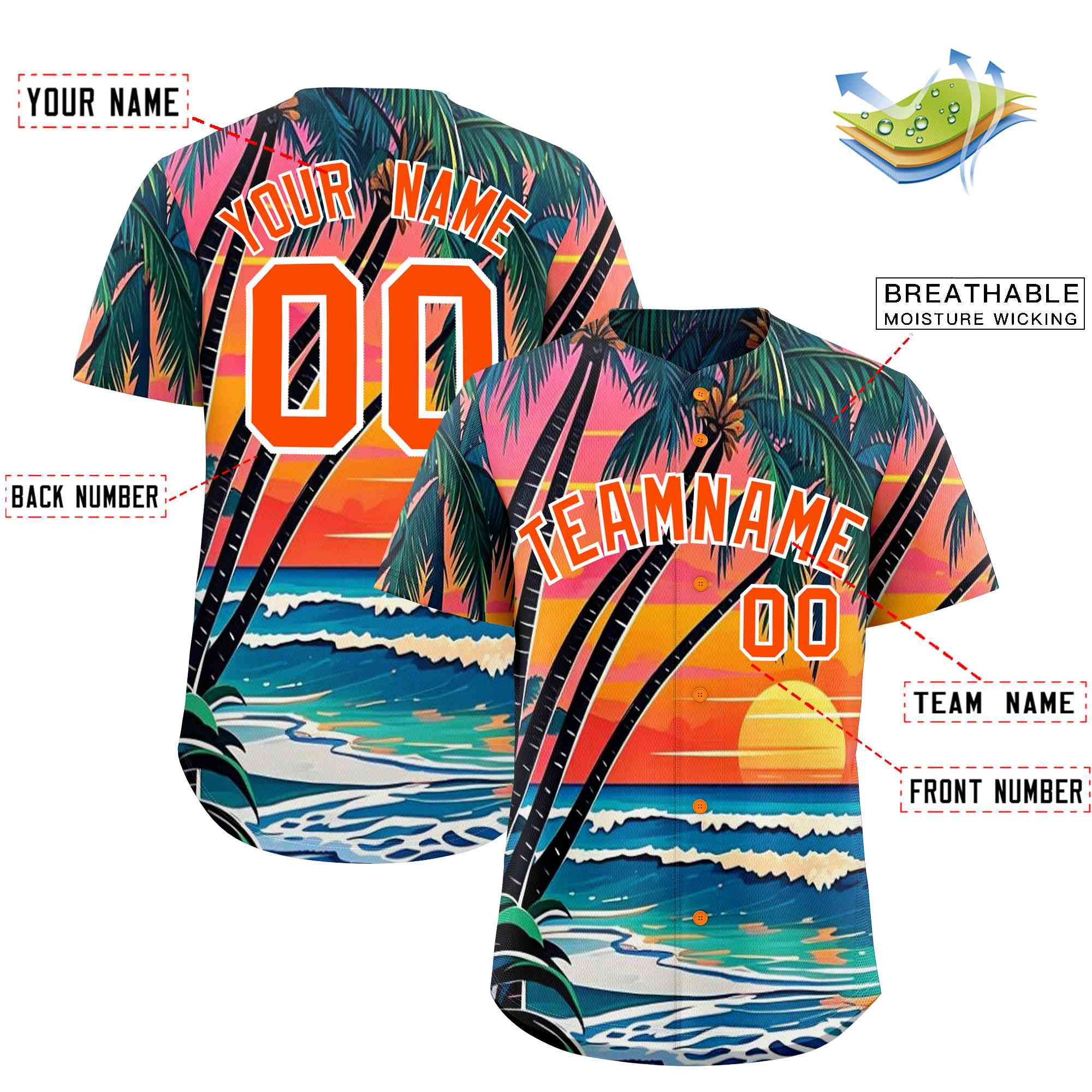 Personalized Multicolor Palm Tree Hawaiian Style Authentic Baseball Jersey