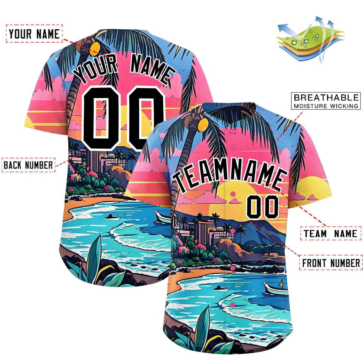 Personalized Multicolor Palm Tree Hawaiian Style Authentic Baseball Jersey