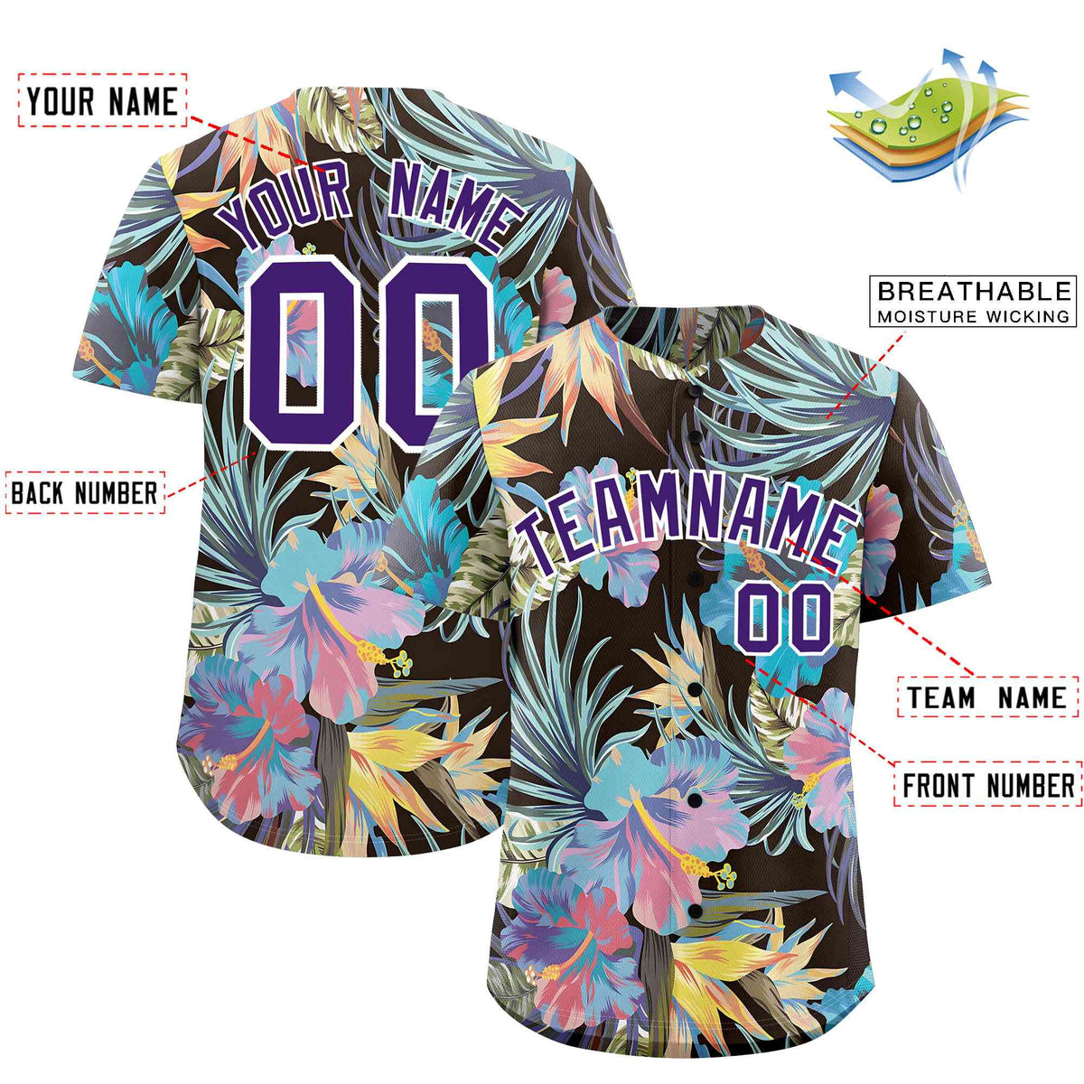 Personalized Multicolor Palm Tree Hawaiian Style Authentic Baseball Jersey
