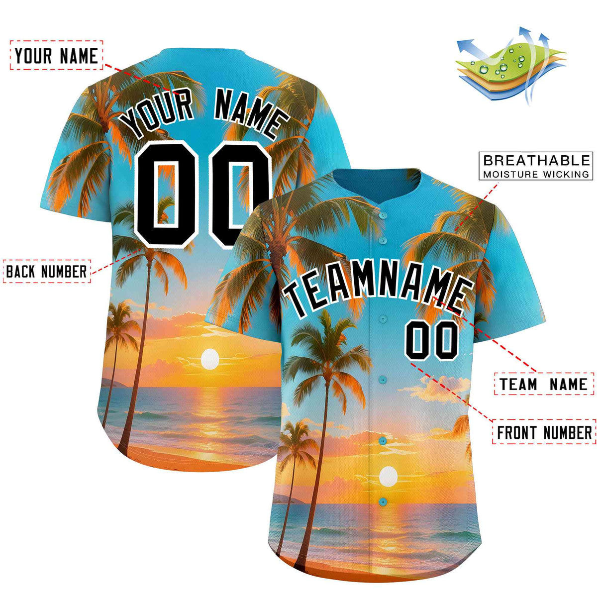 Personalized Multicolor Palm Tree Hawaiian Style Authentic Baseball Jersey
