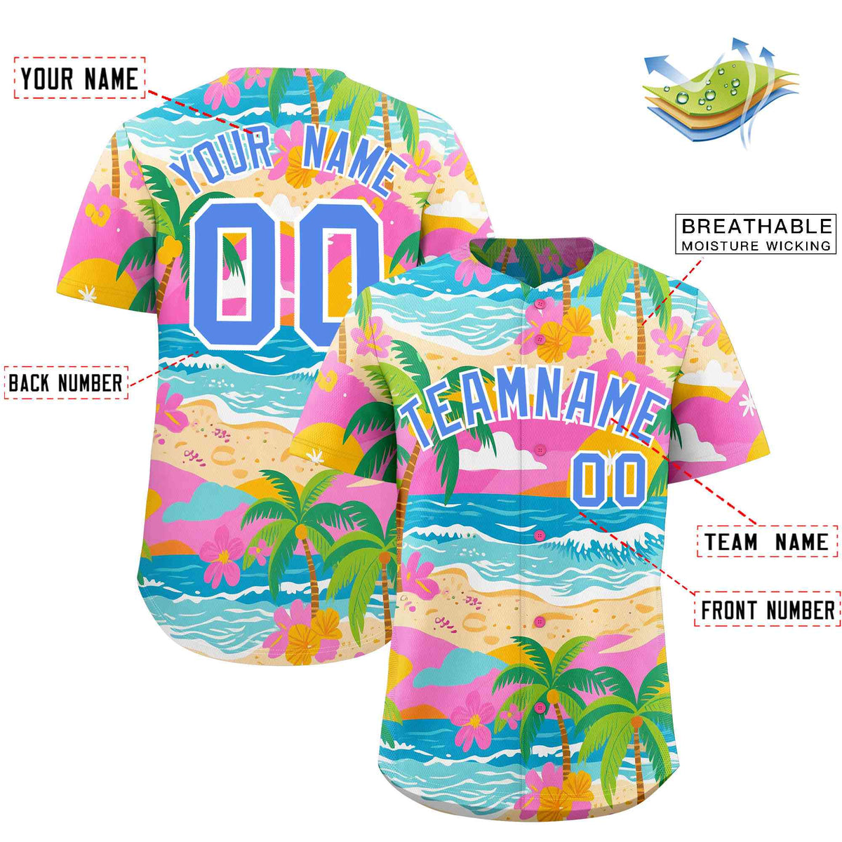 Personalized Multicolor Palm Tree Hawaiian Style Authentic Baseball Jersey