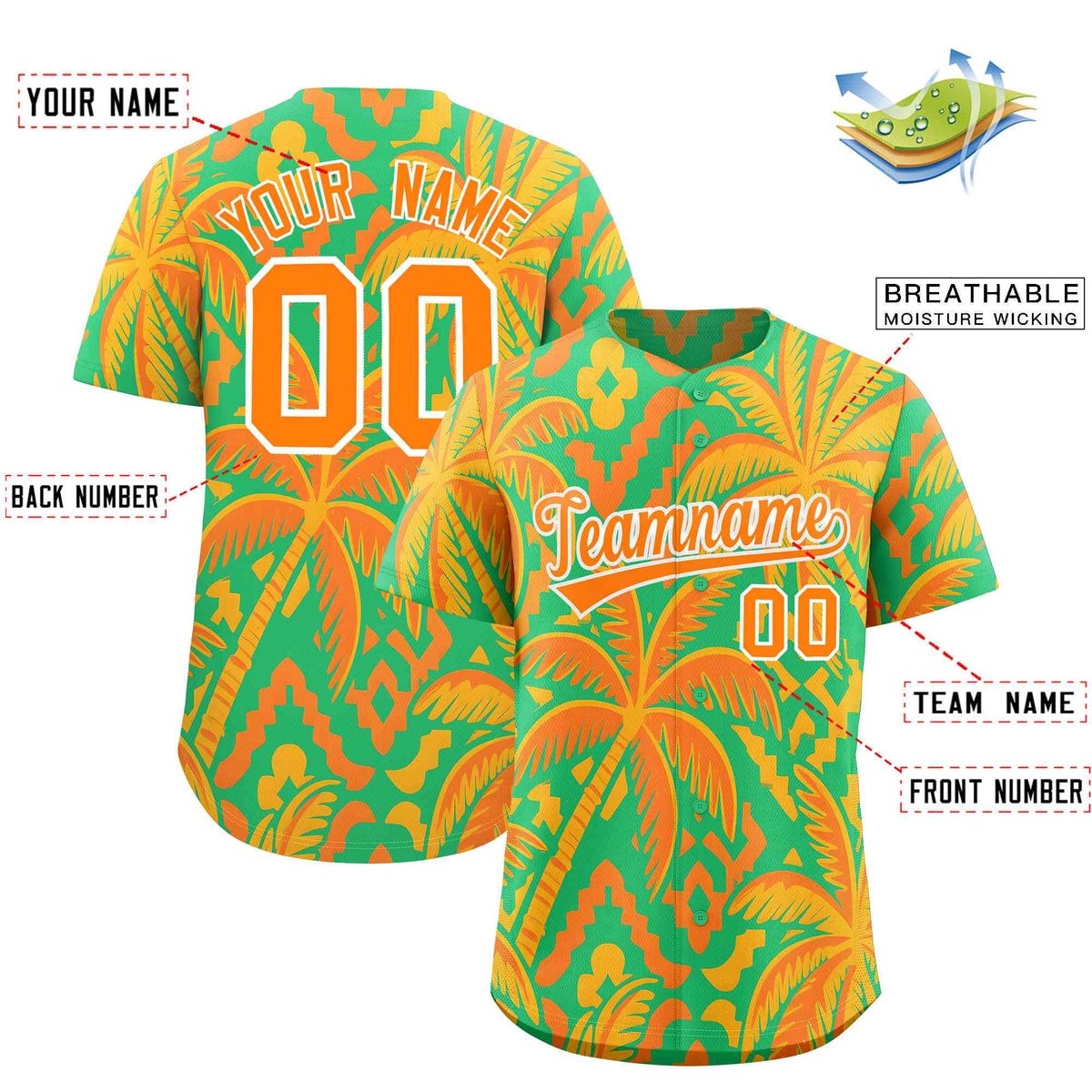 Personalized Multicolor Palm Tree Hawaiian Style Authentic Baseball Jersey