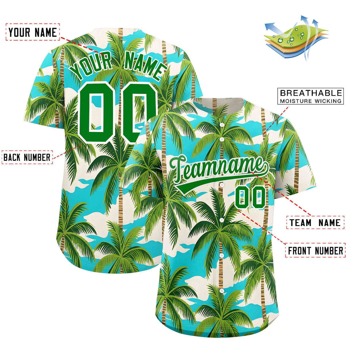 Personalized Multicolor Palm Tree Hawaiian Style Authentic Baseball Jersey