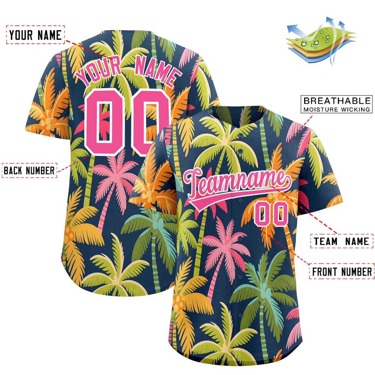 Personalized Multicolor Palm Tree Hawaiian Style Authentic Baseball Jersey