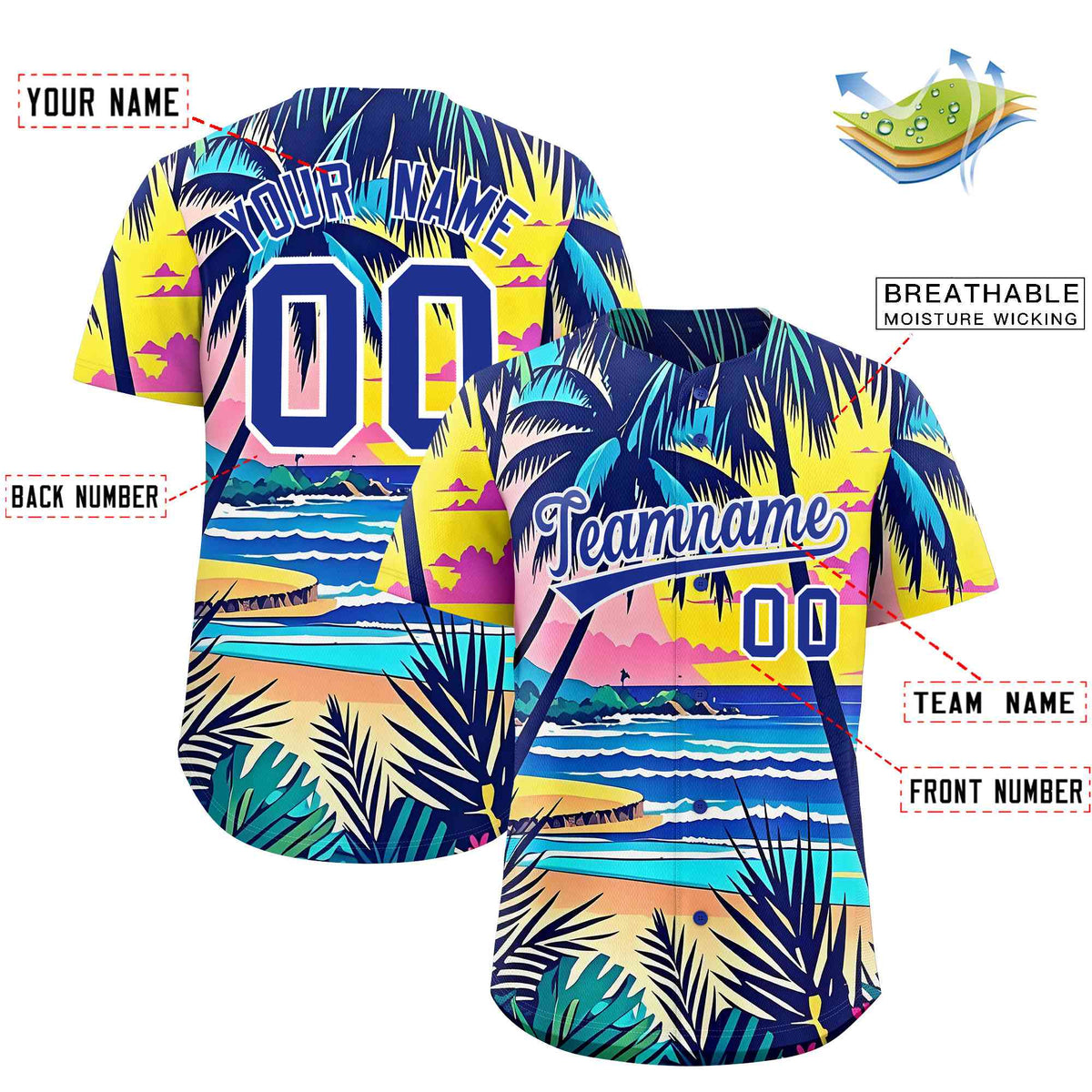 Personalized Multicolor Palm Tree Hawaiian Style Authentic Baseball Jersey