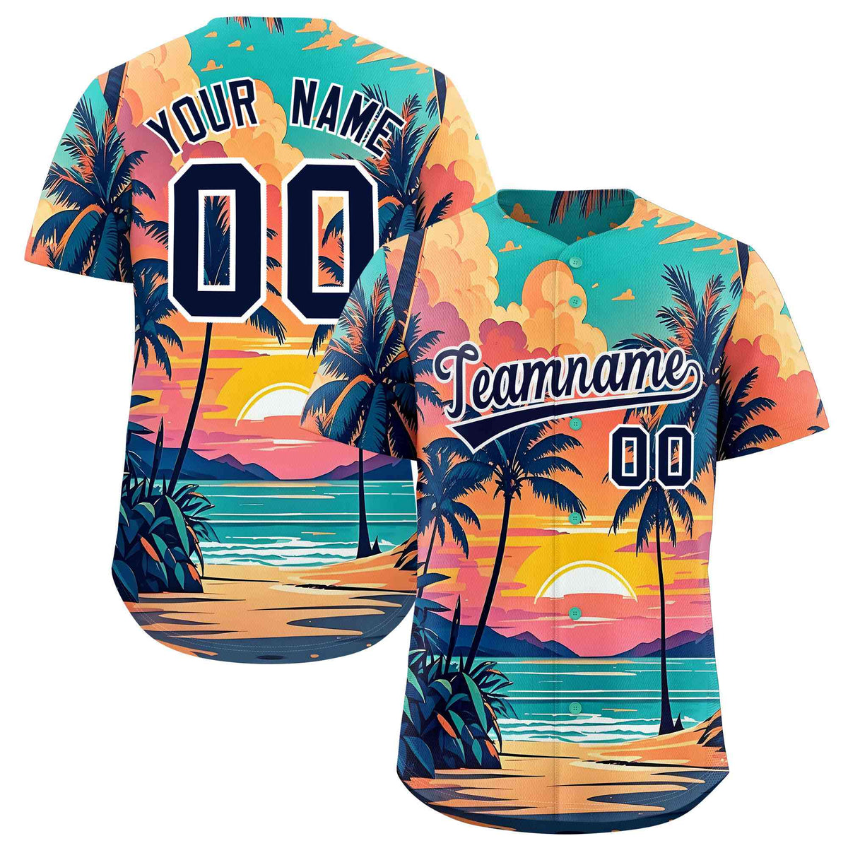 Personalized Multicolor Palm Tree Hawaiian Style Authentic Baseball Jersey
