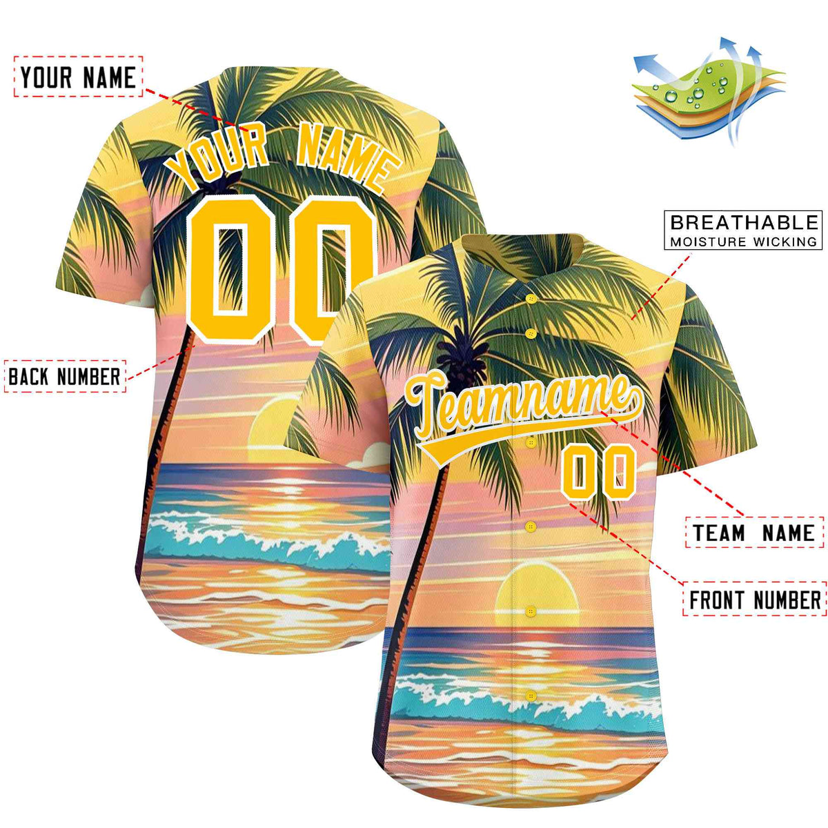 Personalized Multicolor Palm Tree Hawaiian Style Authentic Baseball Jersey