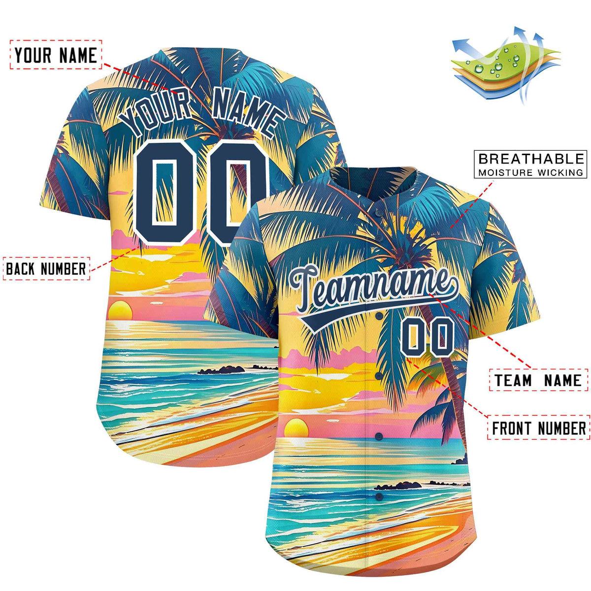 Personalized Multicolor Palm Tree Hawaiian Style Authentic Baseball Jersey