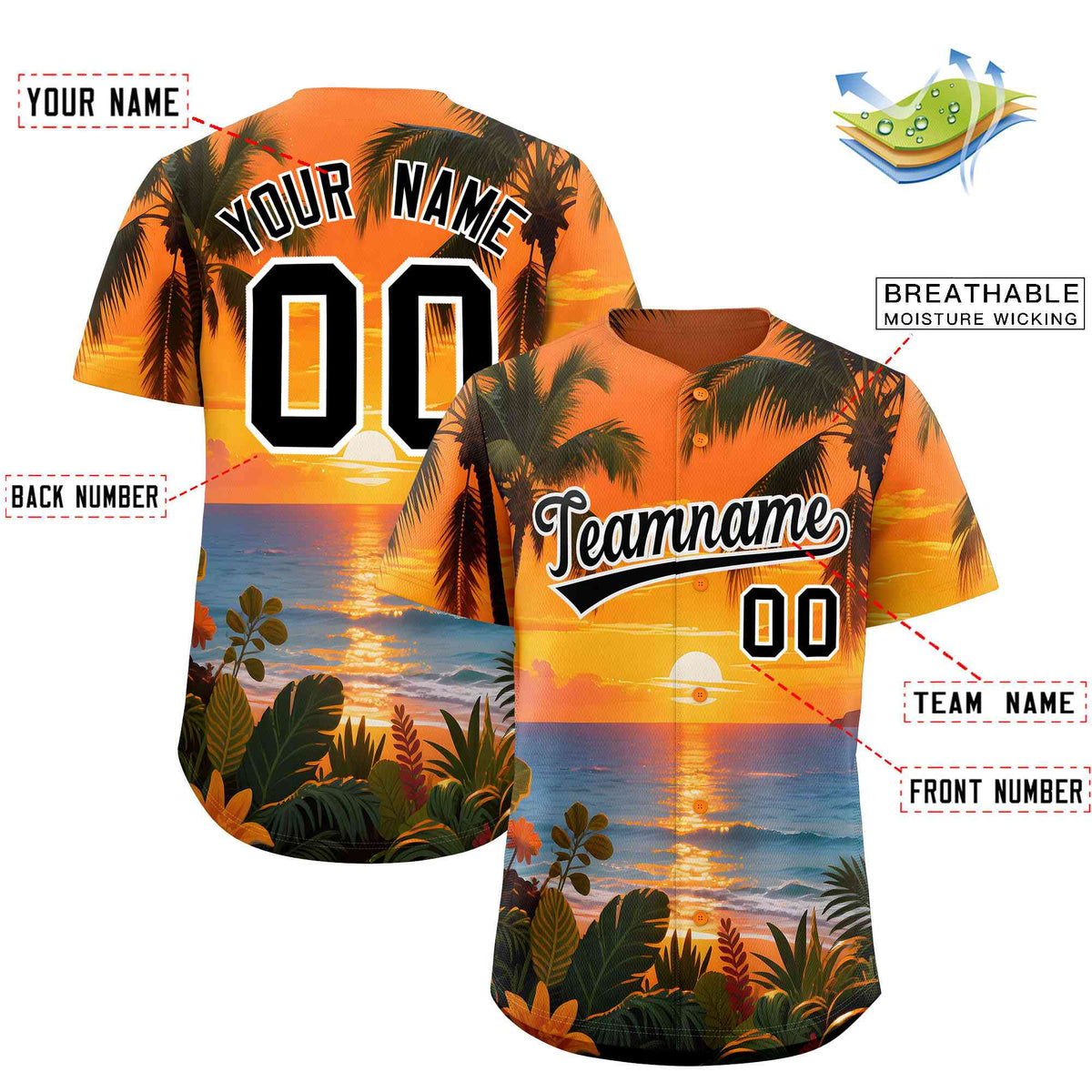 Personalized Multicolor Palm Tree Hawaiian Style Authentic Baseball Jersey