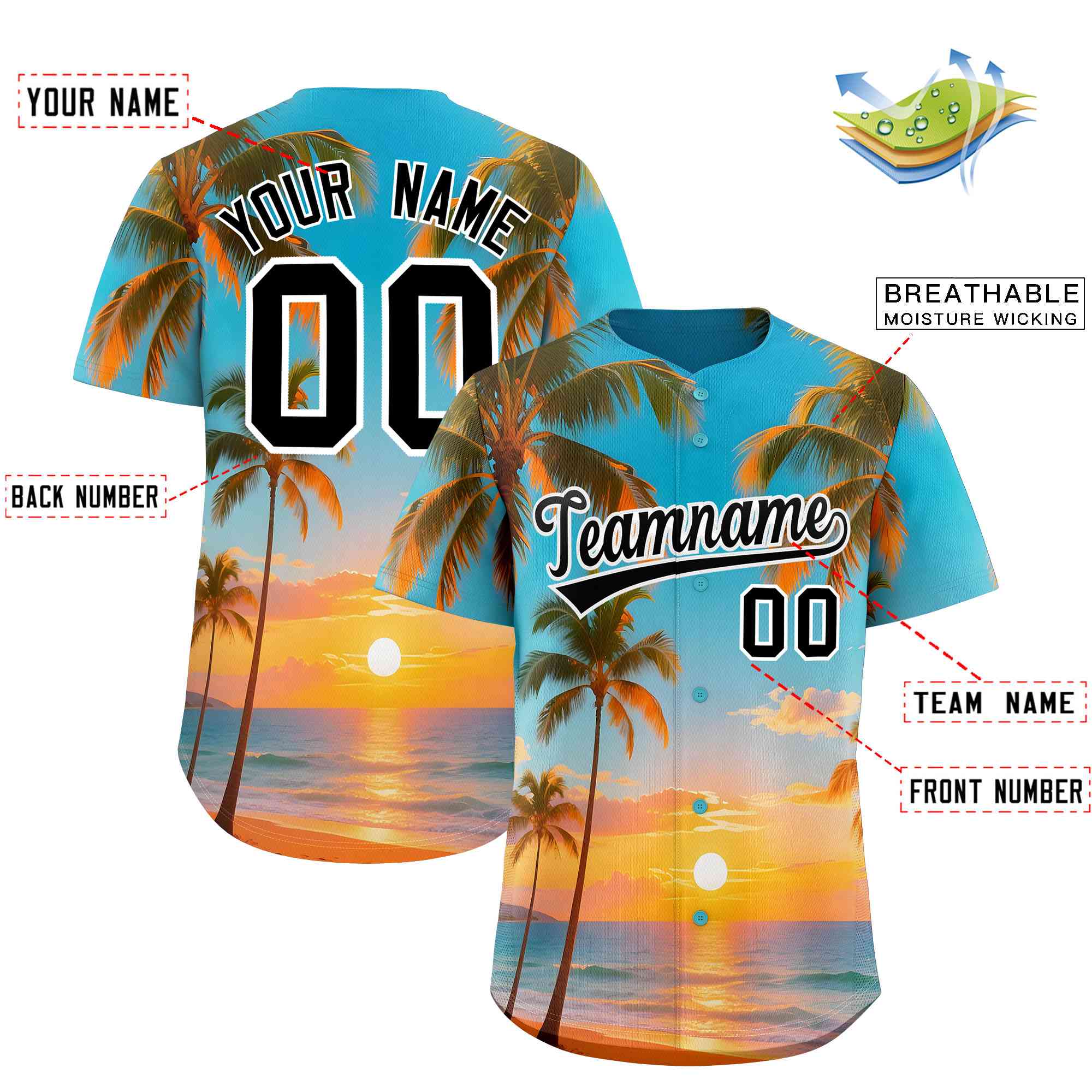 Personalized Multicolor Palm Tree Hawaiian Style Authentic Baseball Jersey
