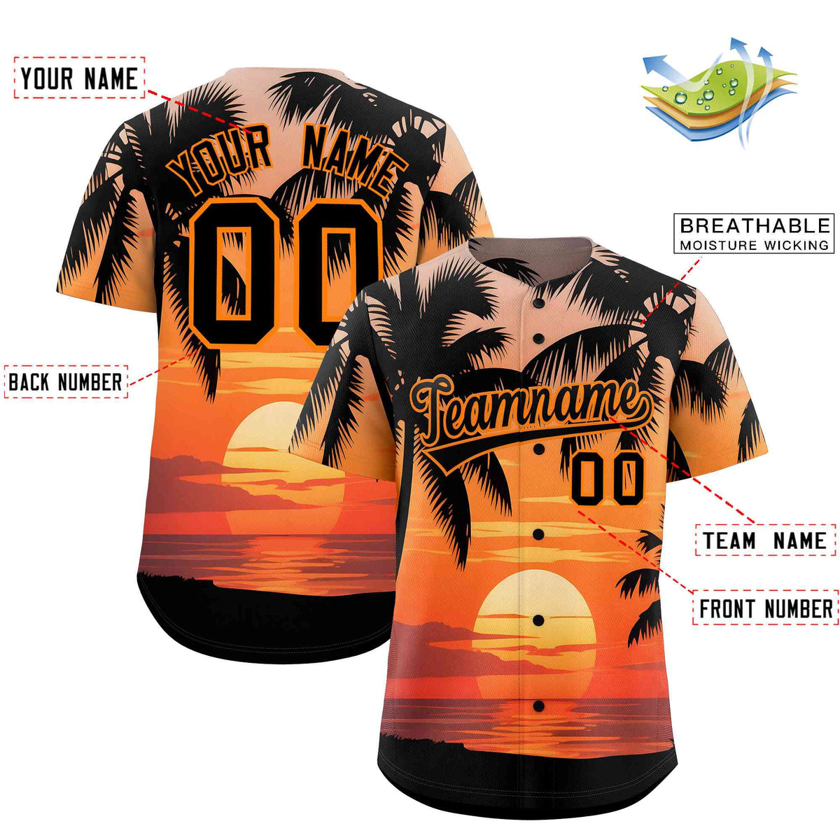 Personalized Multicolor Palm Tree Hawaiian Style Authentic Baseball Jersey