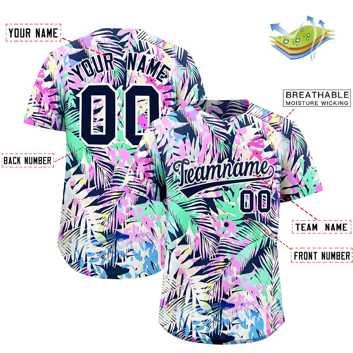 Personalized Multicolor Palm Tree Hawaiian Style Authentic Baseball Jersey