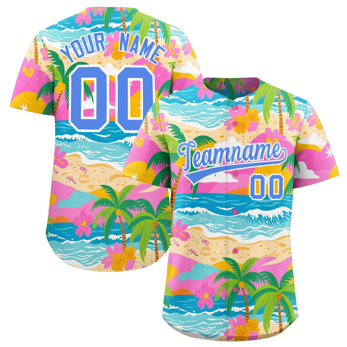 Personalized Multicolor Palm Tree Hawaiian Style Authentic Baseball Jersey
