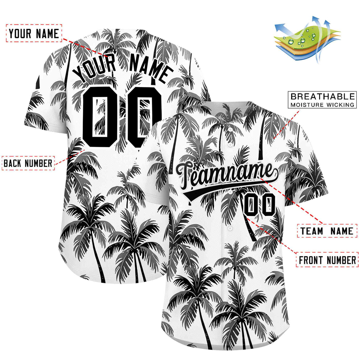 Personalized Multicolor Palm Tree Hawaiian Style Authentic Baseball Jersey