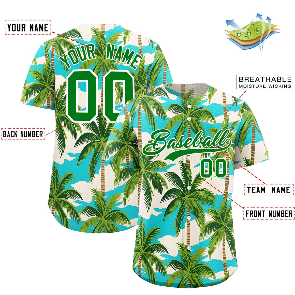 Personalized Multicolor Palm Tree Hawaiian Style Authentic Baseball Jersey