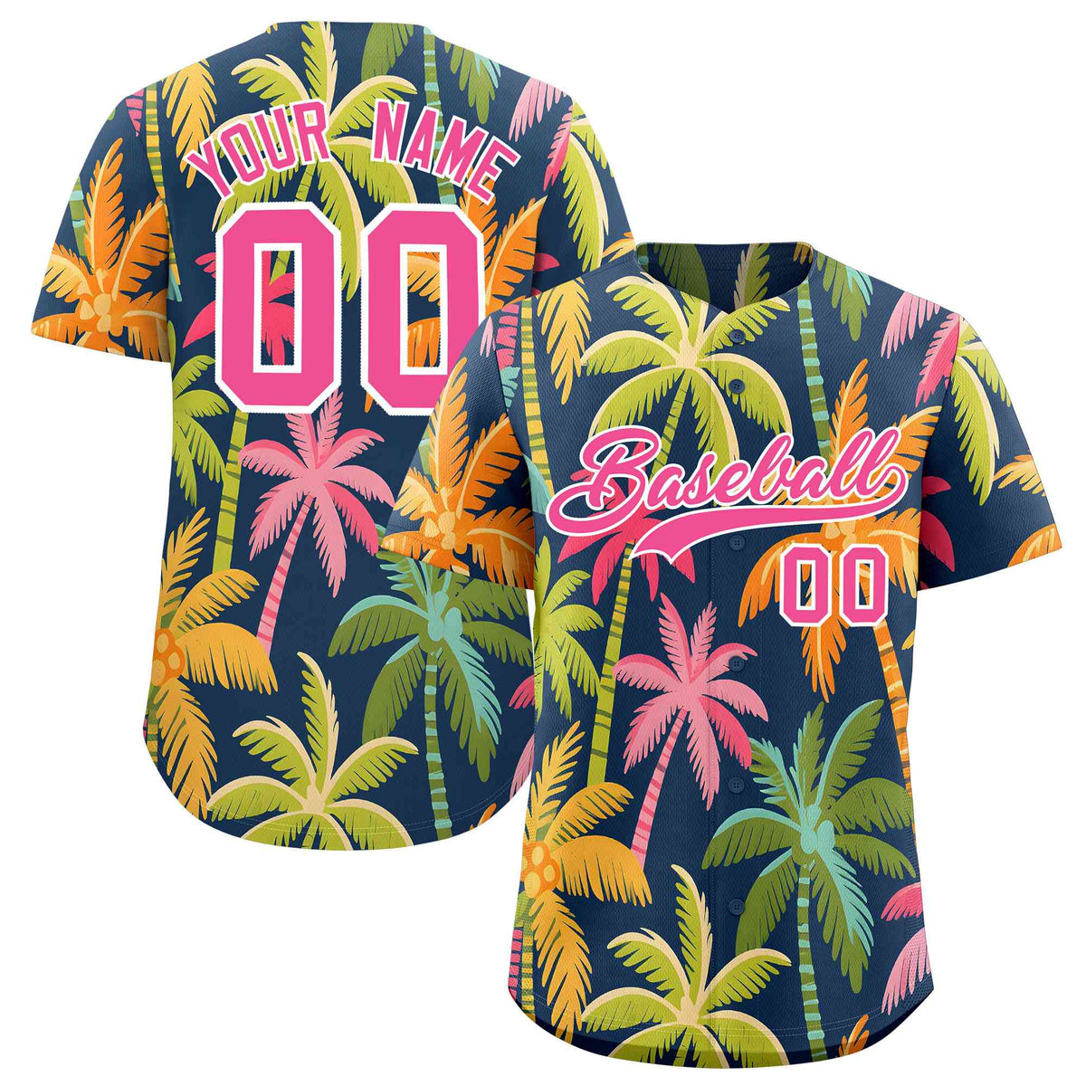 Personalized Multicolor Palm Tree Hawaiian Style Authentic Baseball Jersey