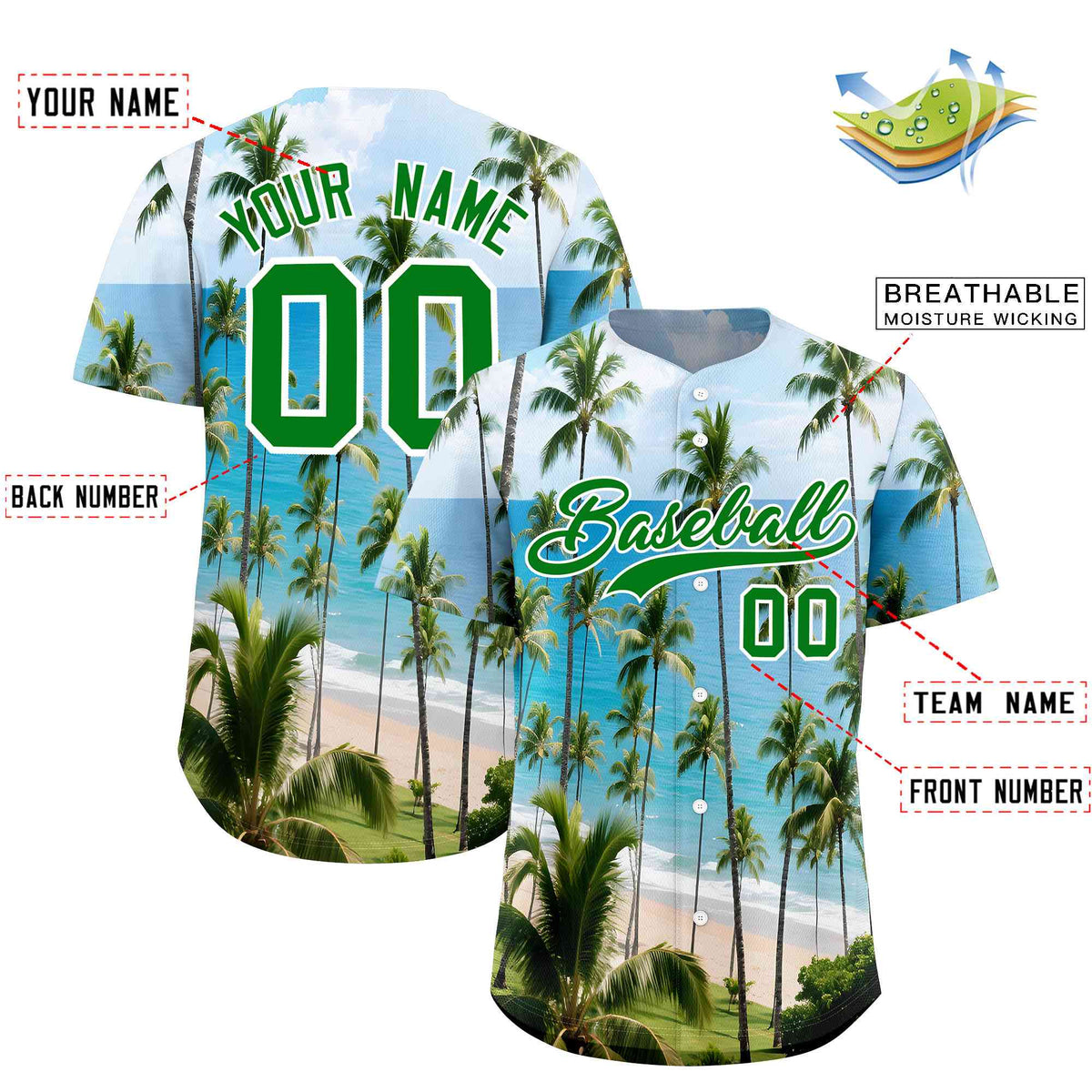 Personalized Multicolor Palm Tree Hawaiian Style Authentic Baseball Jersey