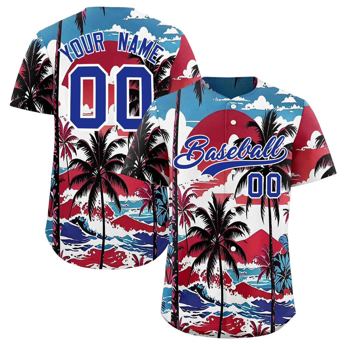 Personalized Multicolor Palm Tree Hawaiian Style Authentic Baseball Jersey