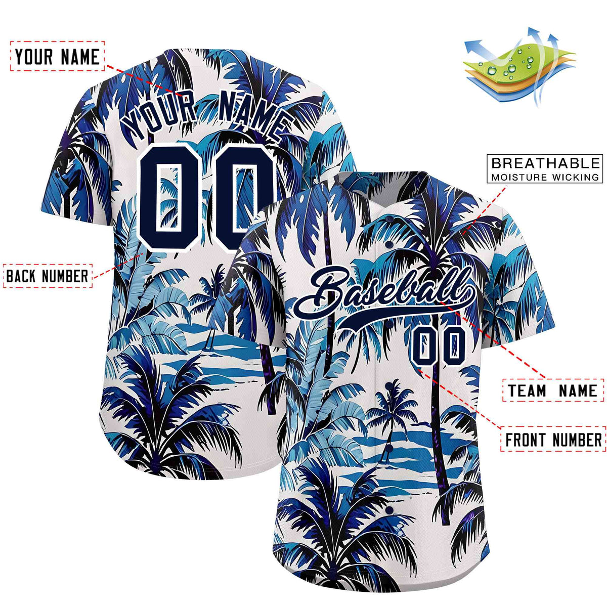 Personalized Multicolor Palm Tree Hawaiian Style Authentic Baseball Jersey