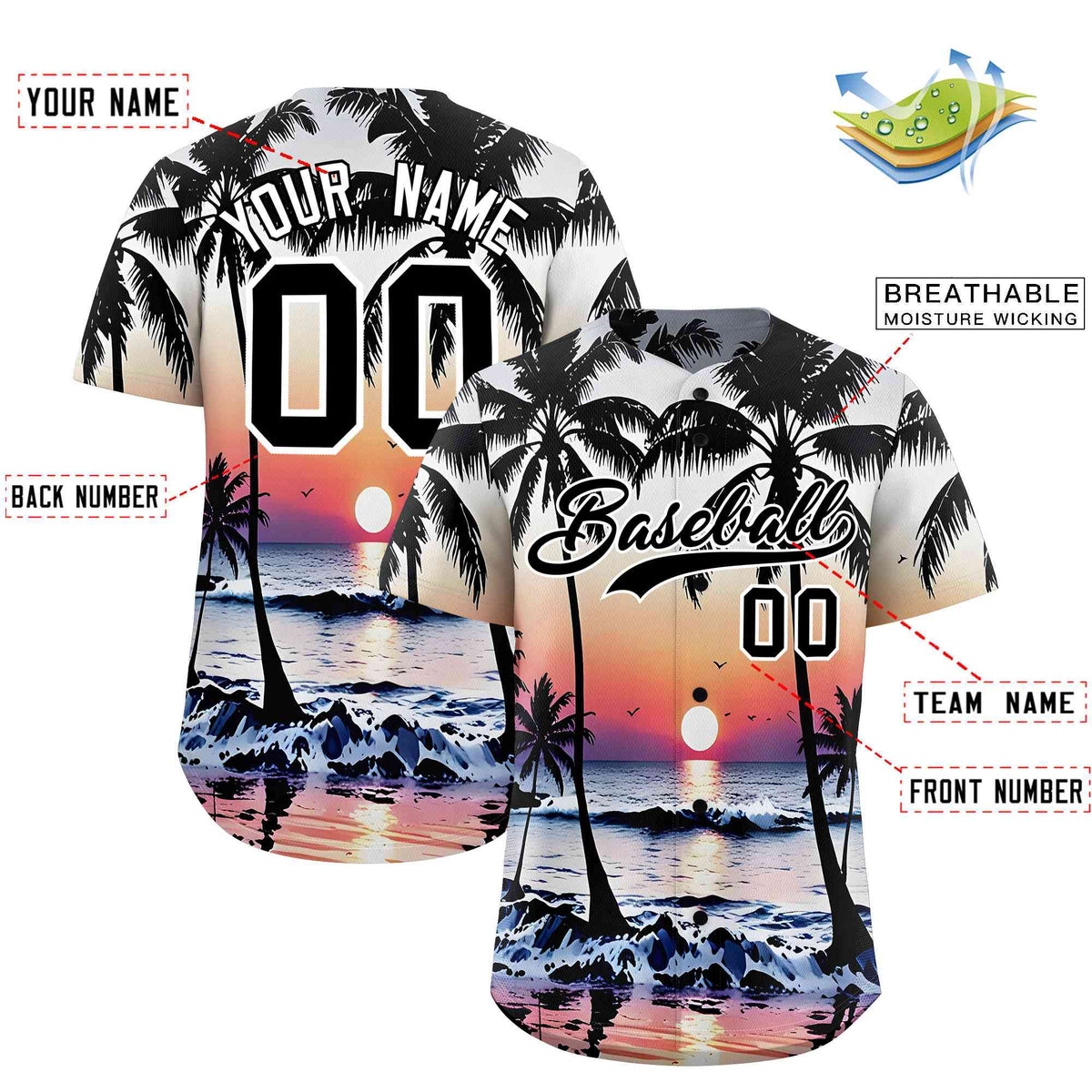 Personalized Multicolor Palm Tree Hawaiian Style Authentic Baseball Jersey