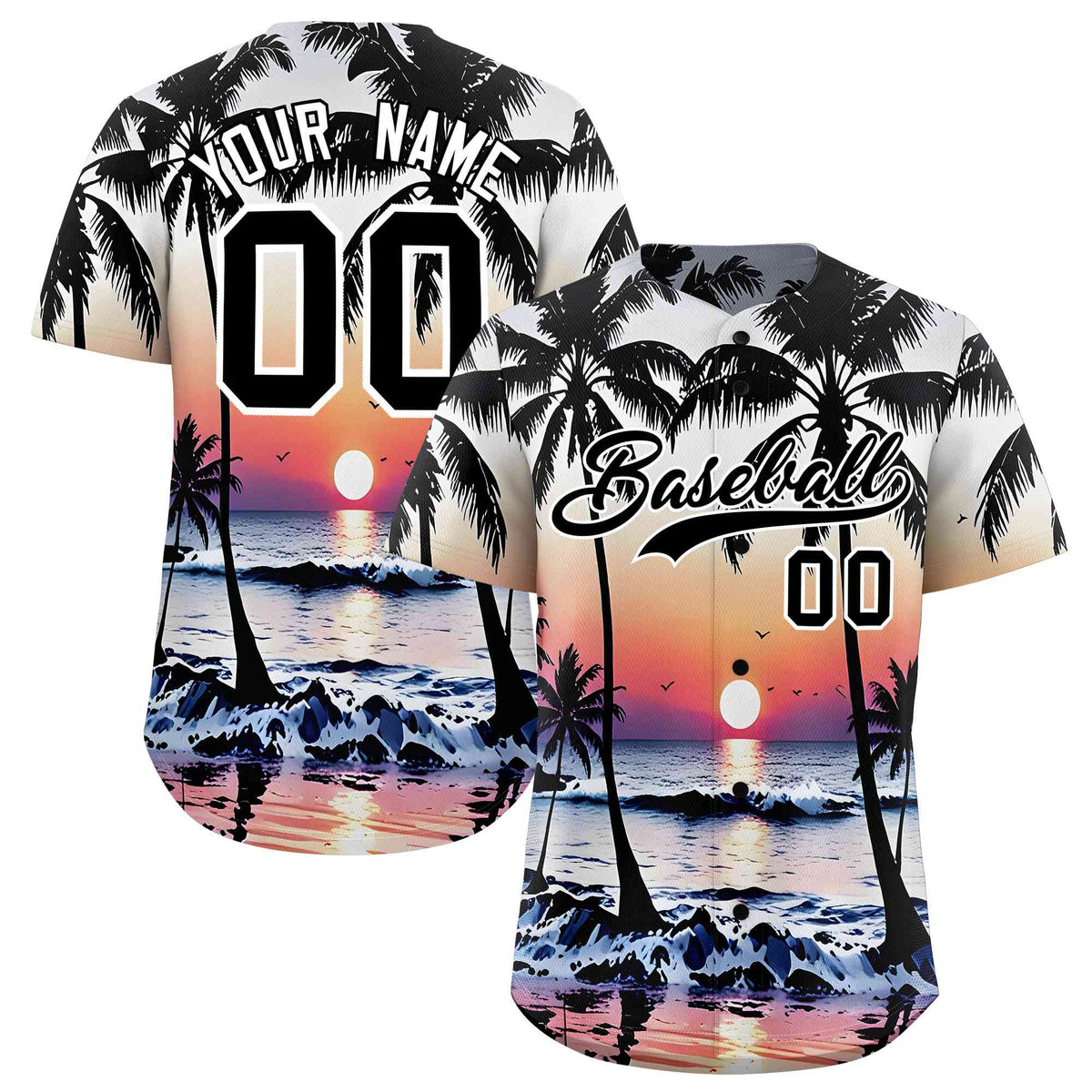 Personalized Multicolor Palm Tree Hawaiian Style Authentic Baseball Jersey