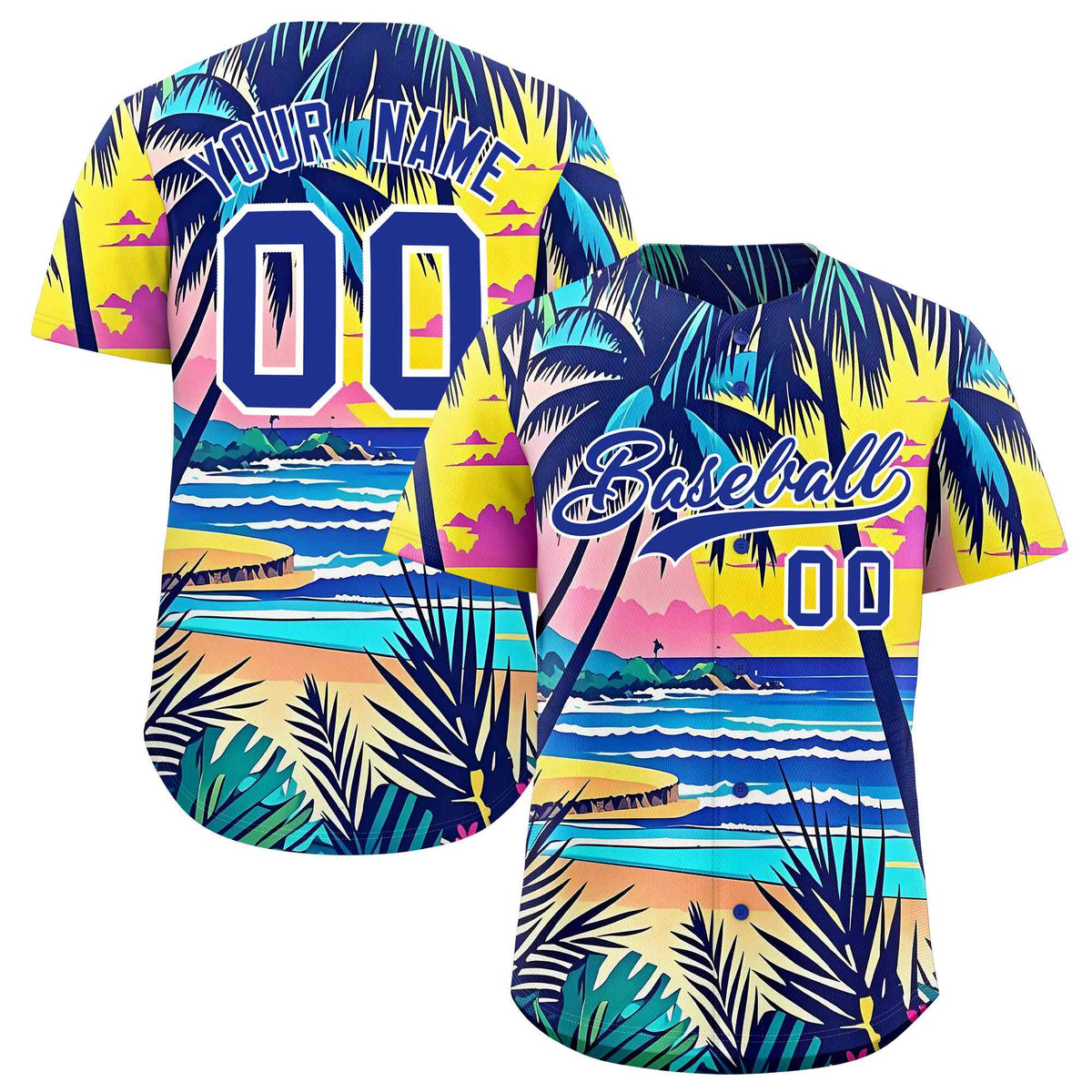 Personalized Multicolor Palm Tree Hawaiian Style Authentic Baseball Jersey