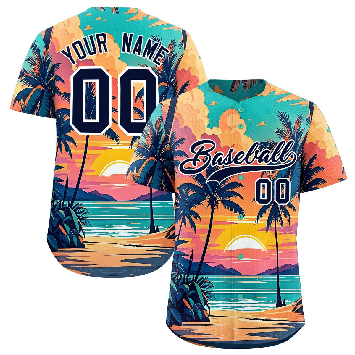 Personalized Multicolor Palm Tree Hawaiian Style Authentic Baseball Jersey