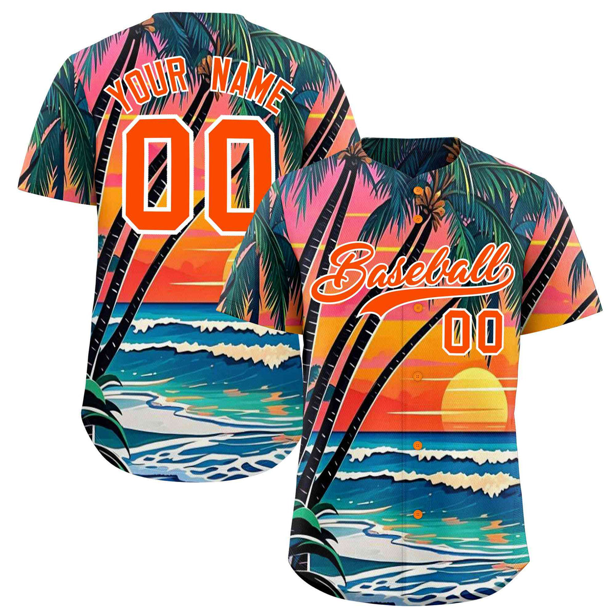 Personalized Multicolor Palm Tree Hawaiian Style Authentic Baseball Jersey