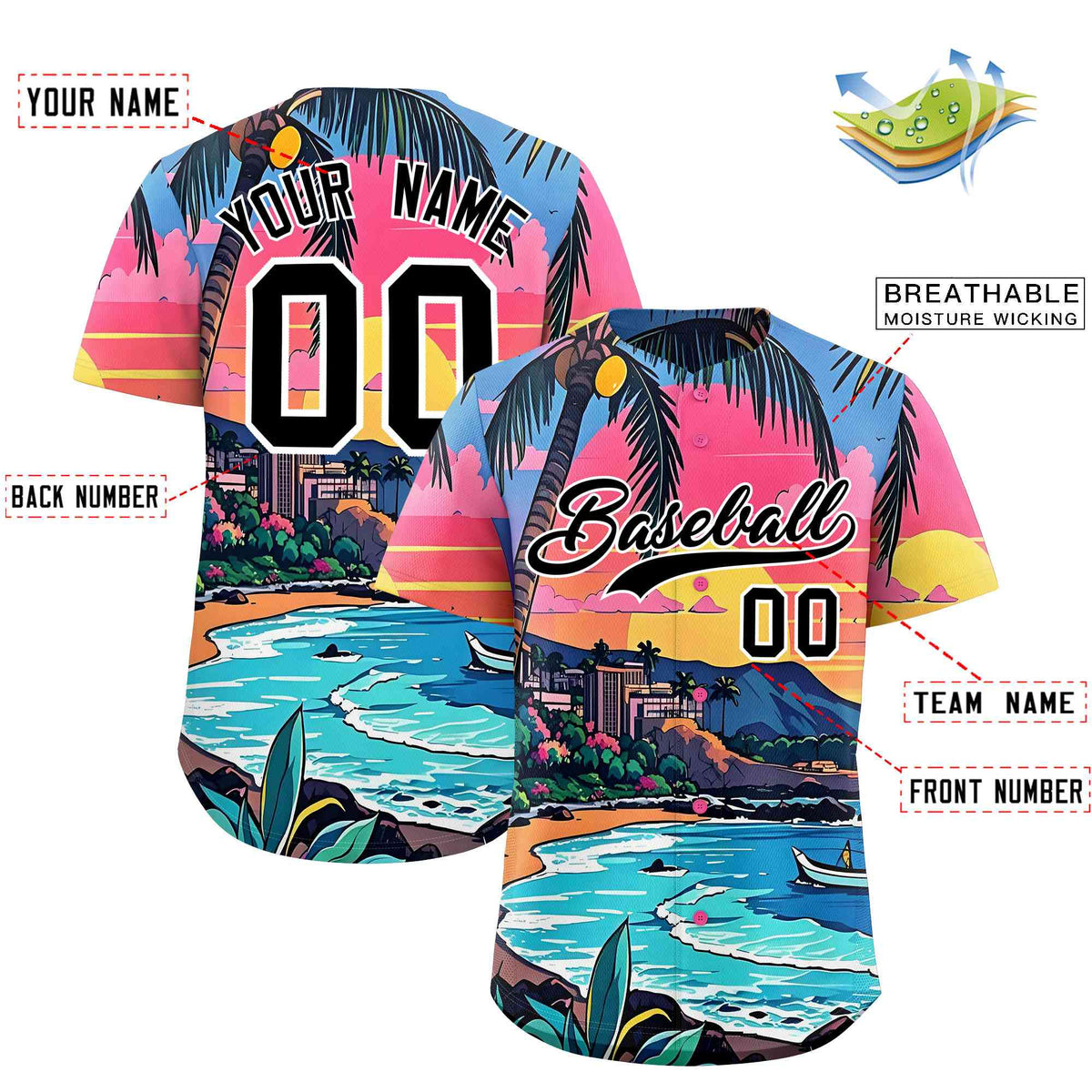 Personalized Multicolor Palm Tree Hawaiian Style Authentic Baseball Jersey
