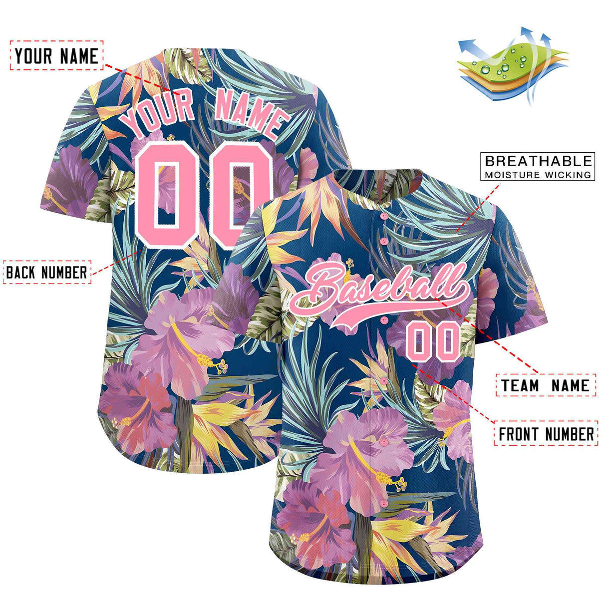 Personalized Multicolor Palm Tree Hawaiian Style Authentic Baseball Jersey