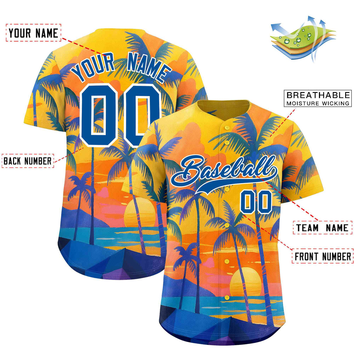 Personalized Multicolor Palm Tree Hawaiian Style Authentic Baseball Jersey