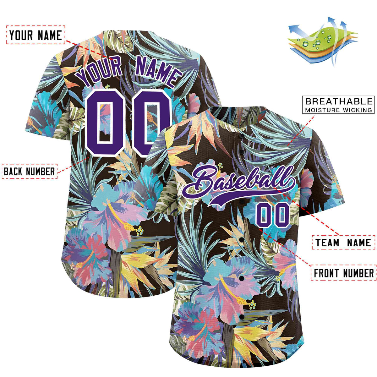 Personalized Multicolor Palm Tree Hawaiian Style Authentic Baseball Jersey