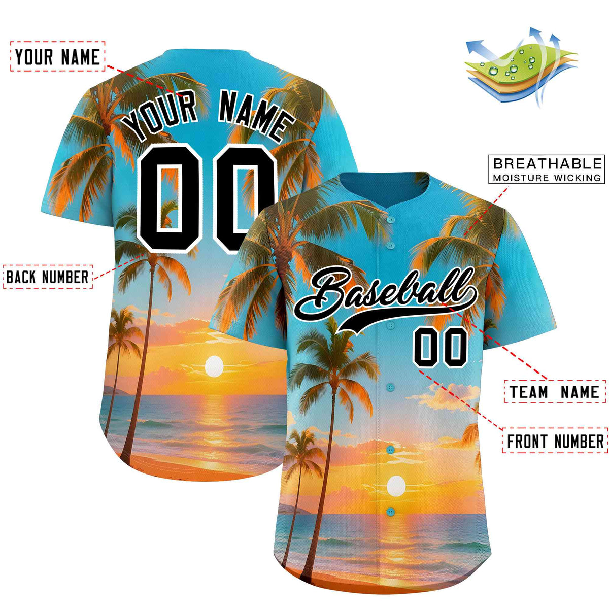 Personalized Multicolor Palm Tree Hawaiian Style Authentic Baseball Jersey