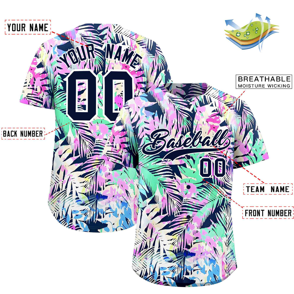 Personalized Multicolor Palm Tree Hawaiian Style Authentic Baseball Jersey