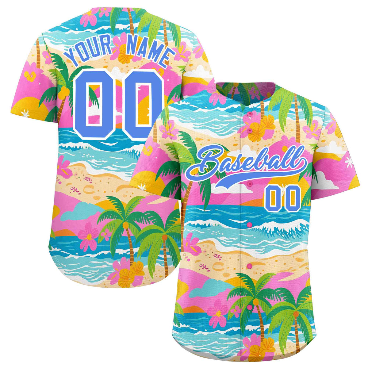 Personalized Multicolor Palm Tree Hawaiian Style Authentic Baseball Jersey