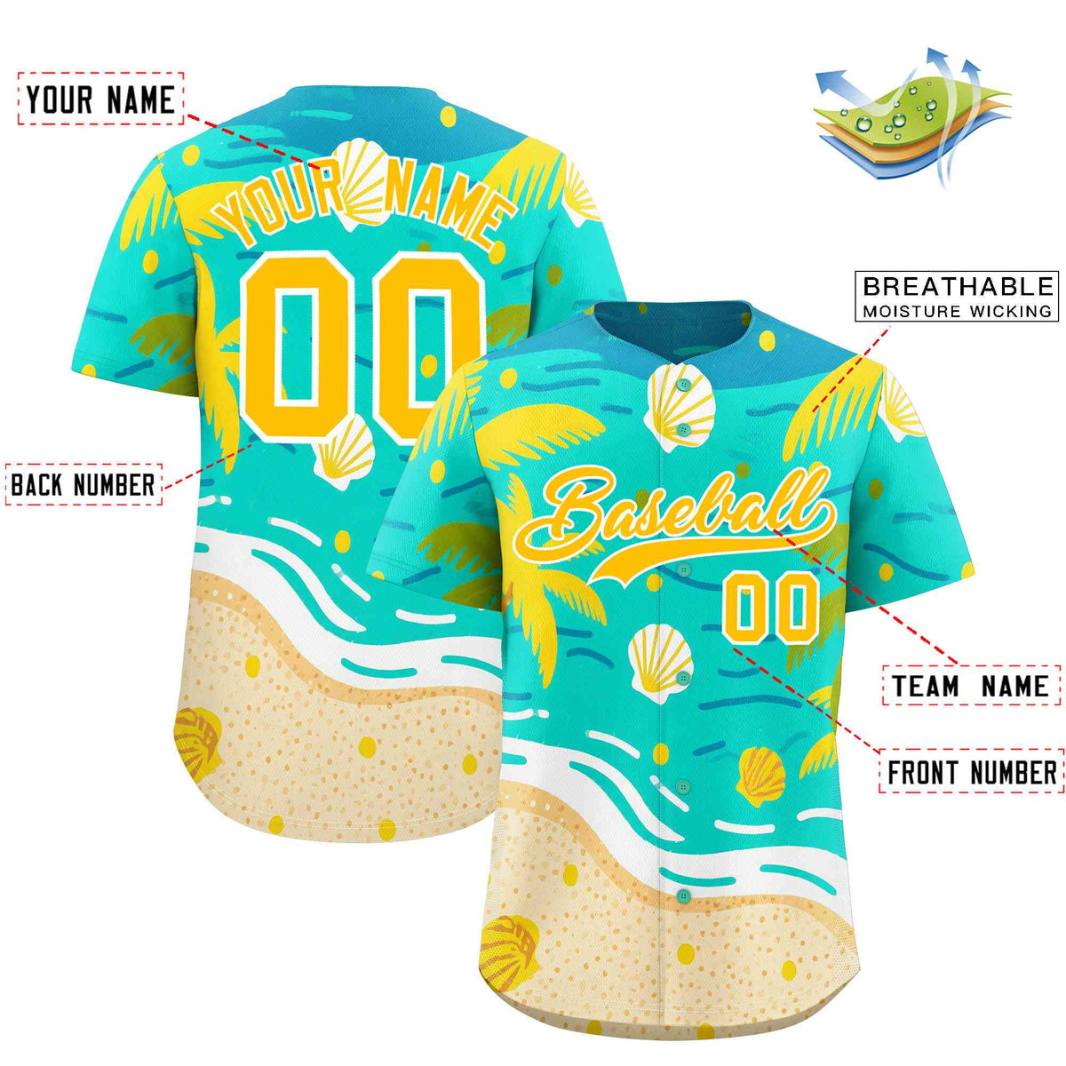 Personalized Multicolor Palm Tree Hawaiian Style Authentic Baseball Jersey