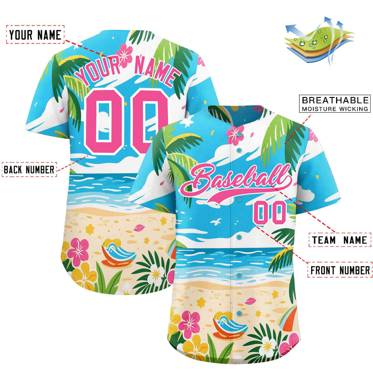 Personalized Multicolor Palm Tree Hawaiian Style Authentic Baseball Jersey