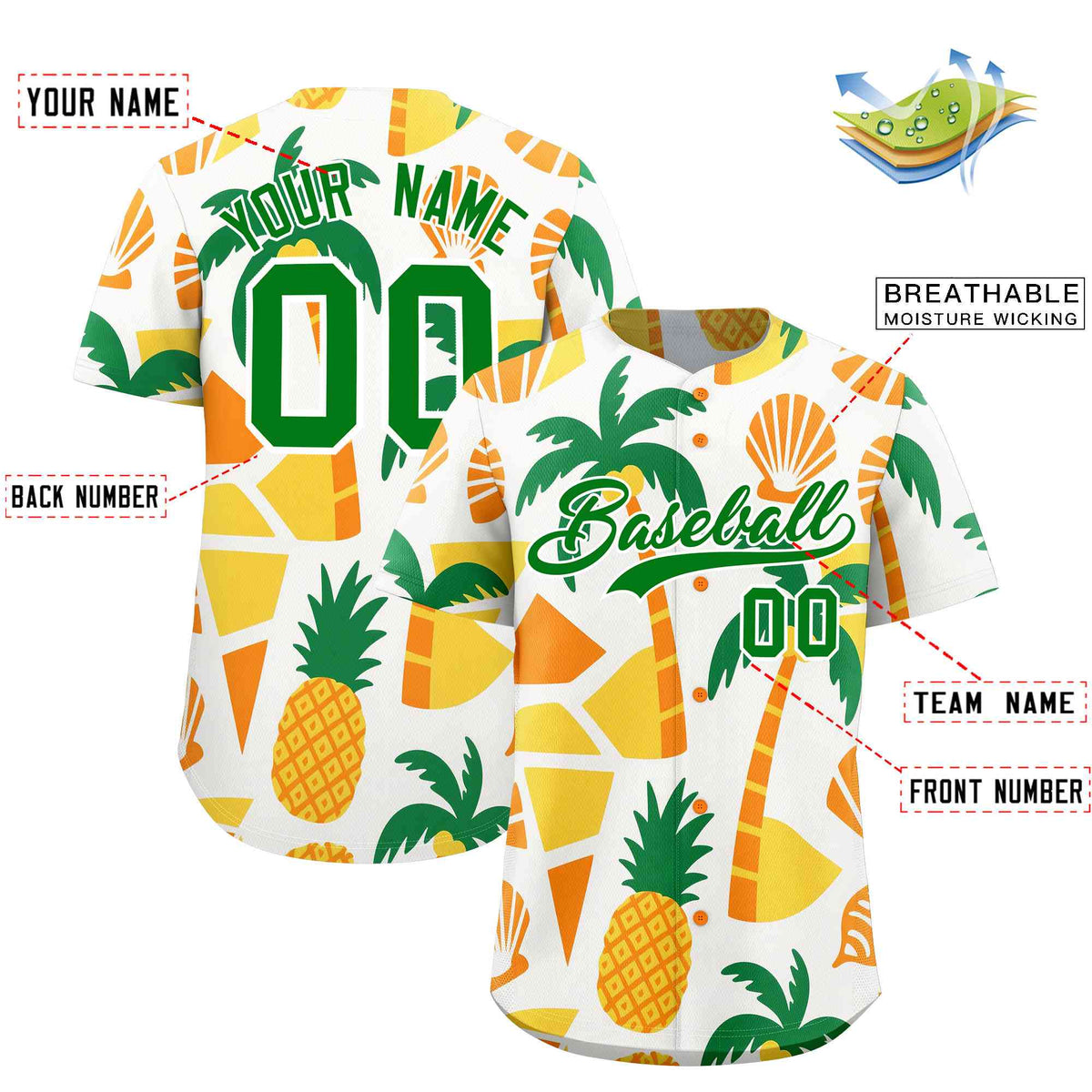 Personalized Multicolor Palm Tree Hawaiian Style Authentic Baseball Jersey