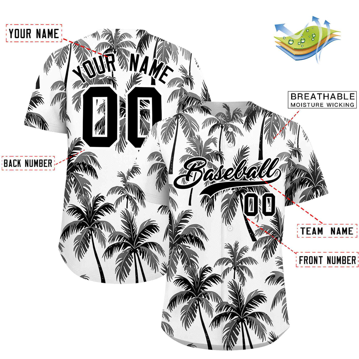 Personalized Multicolor Palm Tree Hawaiian Style Authentic Baseball Jersey