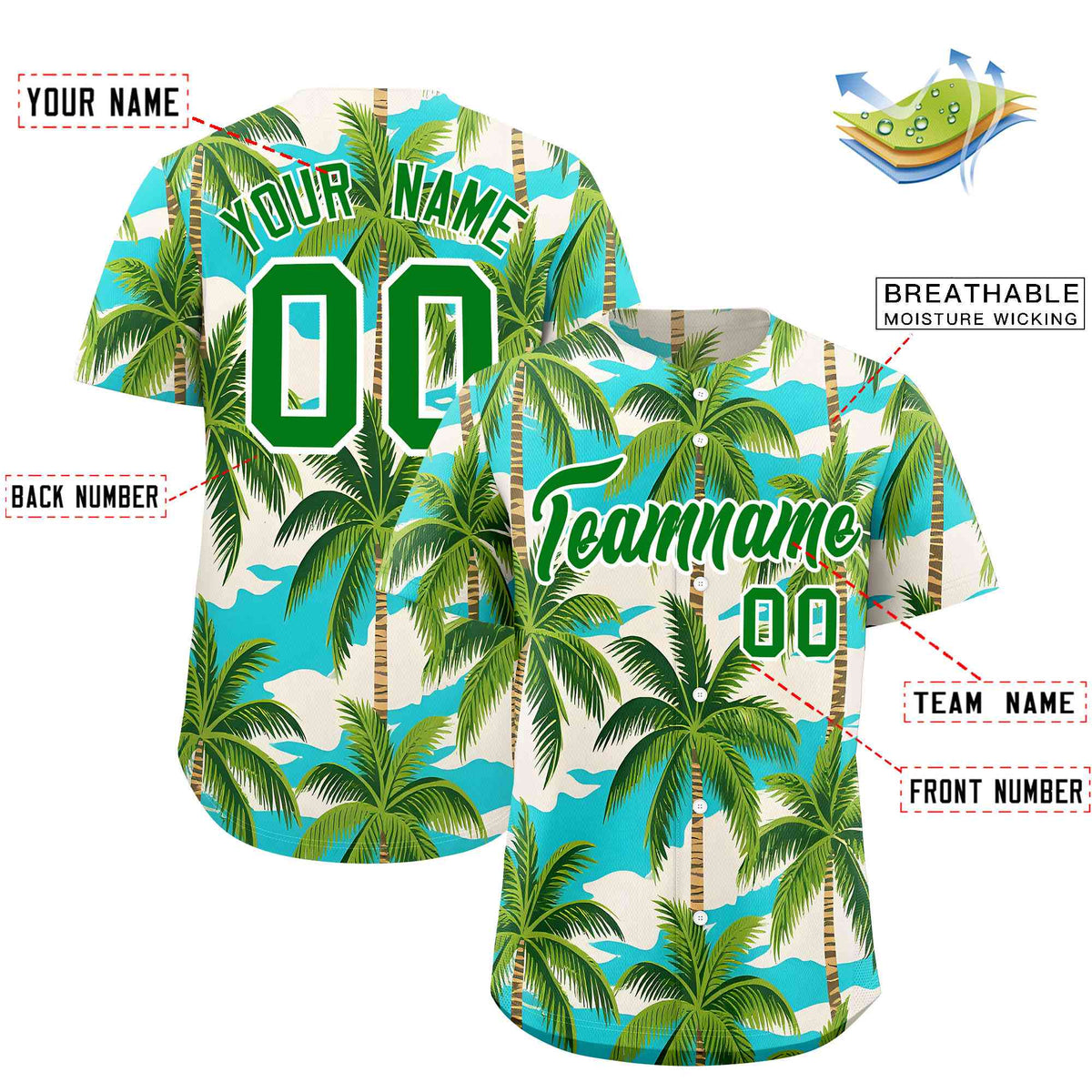 Personalized Multicolor Palm Tree Hawaiian Style Authentic Baseball Jersey