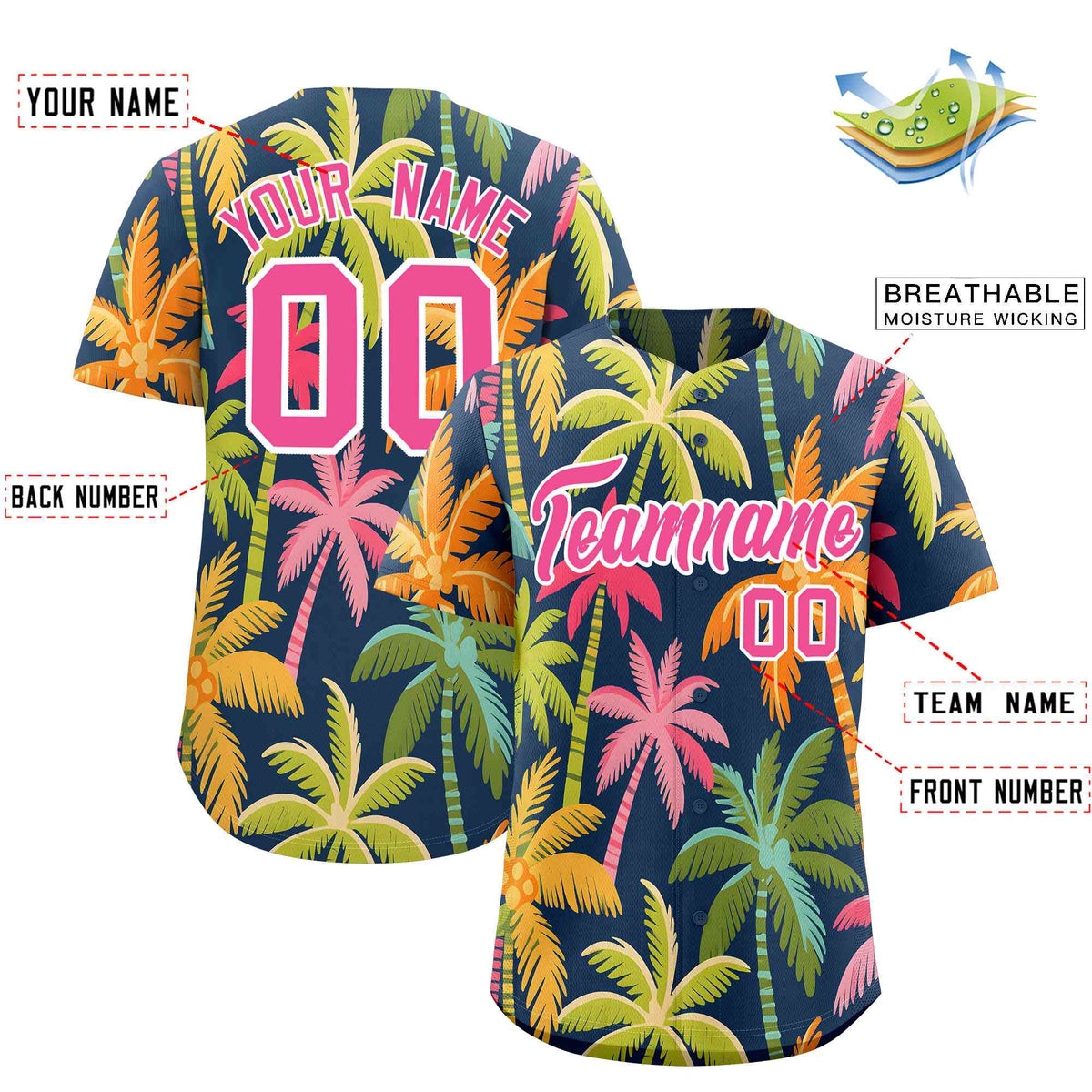 Personalized Multicolor Palm Tree Hawaiian Style Authentic Baseball Jersey