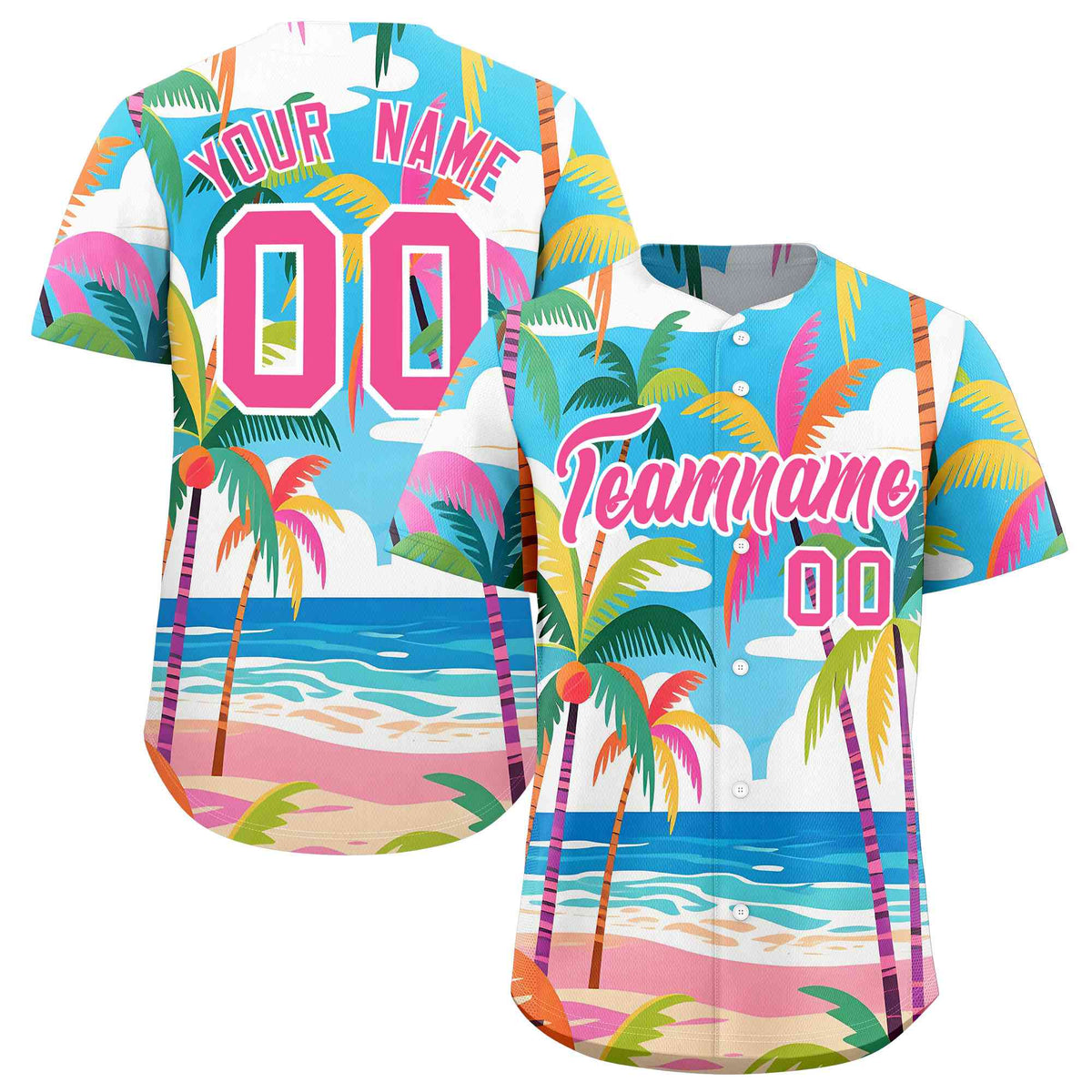 Personalized Multicolor Palm Tree Hawaiian Style Authentic Baseball Jersey