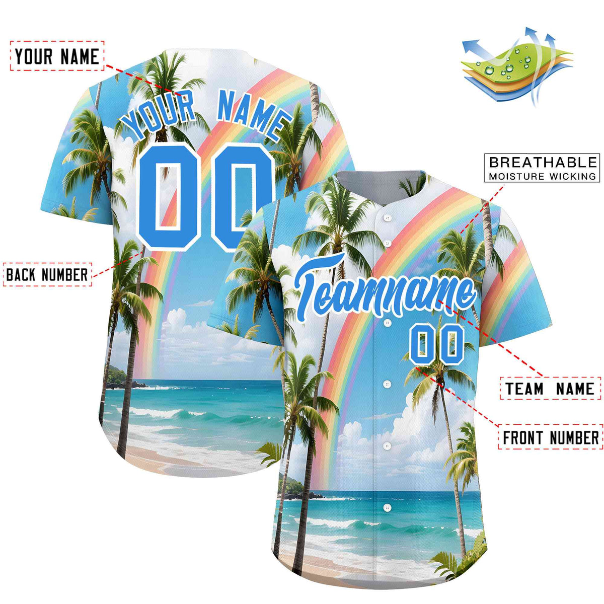 Personalized Multicolor Palm Tree Hawaiian Style Authentic Baseball Jersey