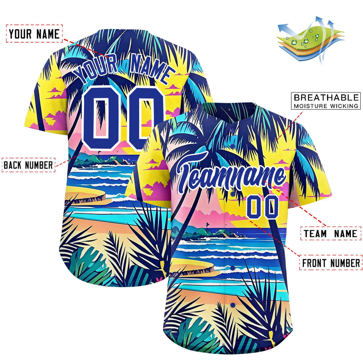 Personalized Multicolor Palm Tree Hawaiian Style Authentic Baseball Jersey