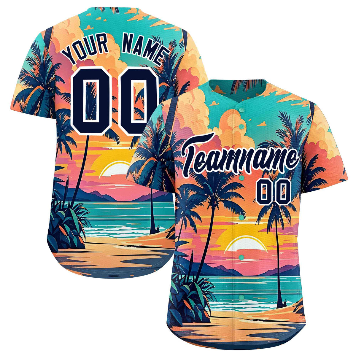 Personalized Multicolor Palm Tree Hawaiian Style Authentic Baseball Jersey